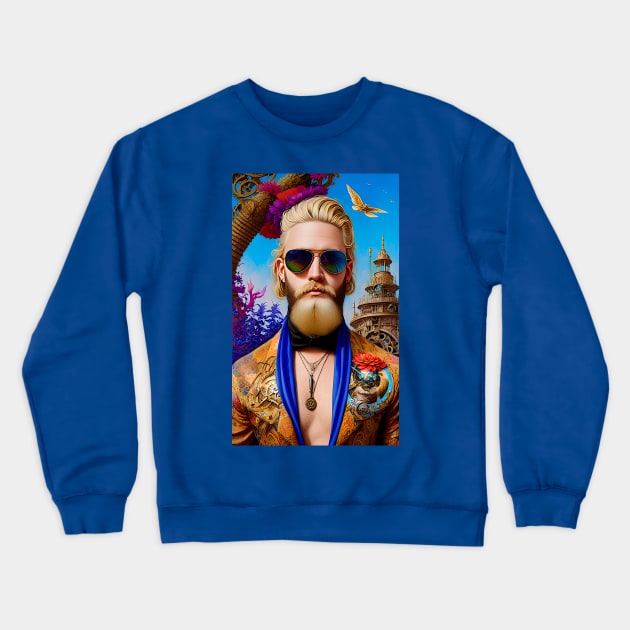 Steampunk Blonde Man Crewneck Sweatshirt by ArtBeatsGallery